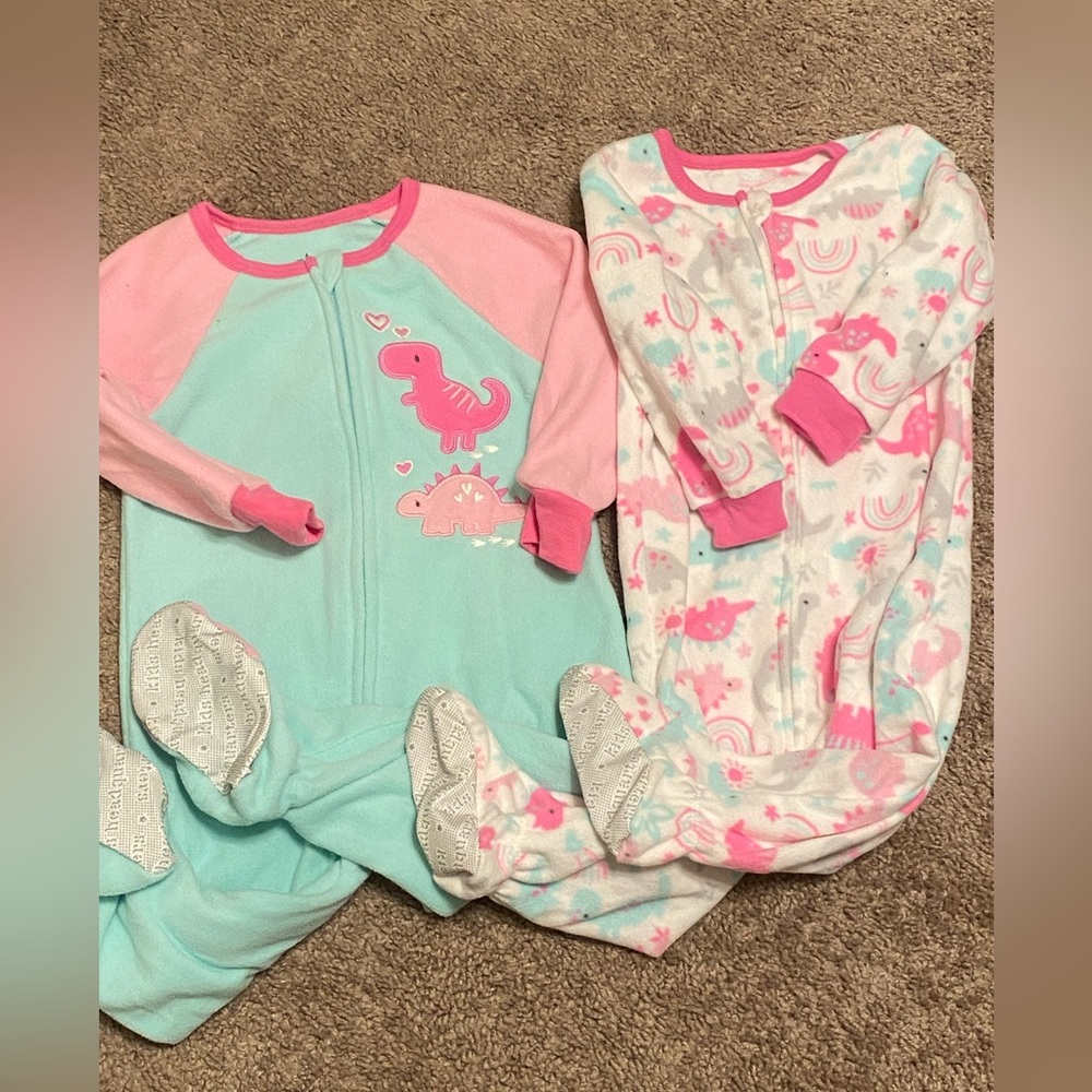 Lot of 2 - BRAND NEW Girl's Dino Zip Jammies - 18M